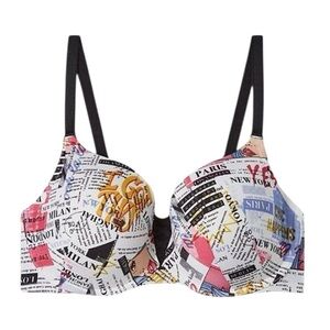 Torrid XO Plunge Push-Up Bra Extra Newspaper Print Black 42DDD NWT